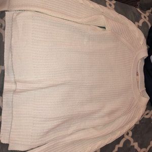 white sweater with braided sleeves
